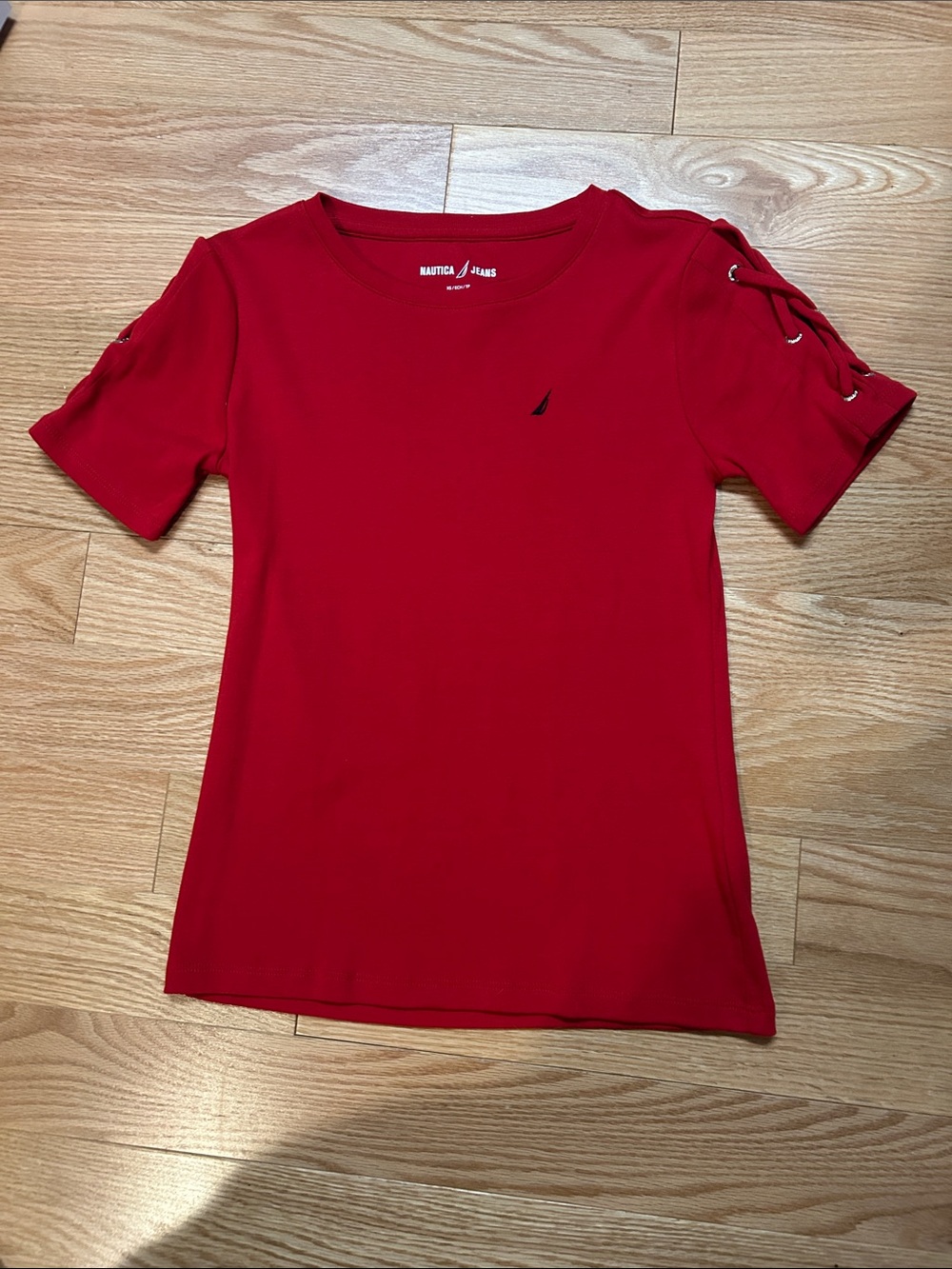 Nautica Red Short Sleeve Tee with Shoulder Lace-Up